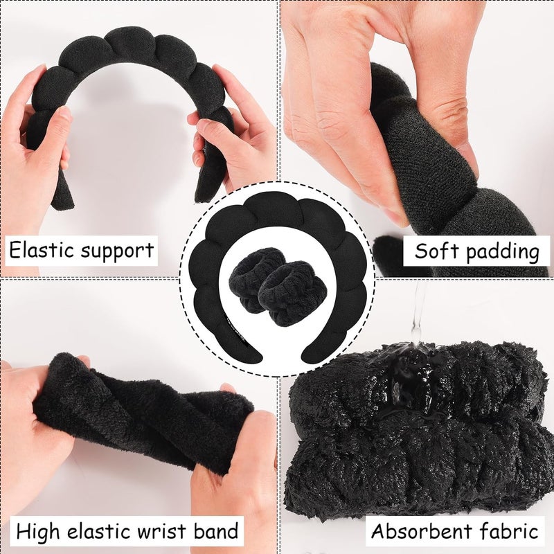 CORSULA Women 1Pcs Facial Spa Headband 2Pcs Wristband Combo Set, Black Makeup Headband And Wrist Washband Set For Face Washing, Skincare, Shower, Makeup Removal - Image 3