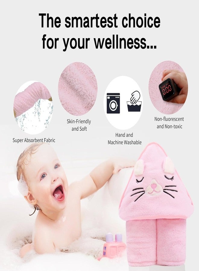 CUTEABLY مناشف أطفال لطيفة للغاية بغطاء رأس، بتصميم حيواني فريد للأولاد والبنات (وردي) - Image 3