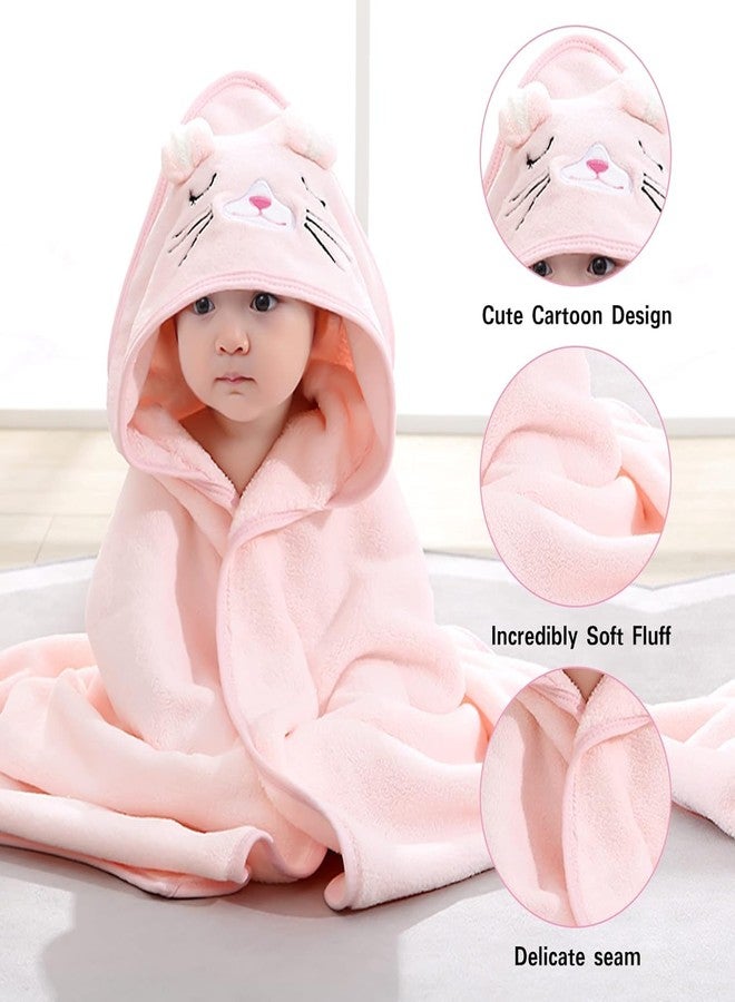 CUTEABLY مناشف أطفال لطيفة للغاية بغطاء رأس، بتصميم حيواني فريد للأولاد والبنات (وردي) - Image 2