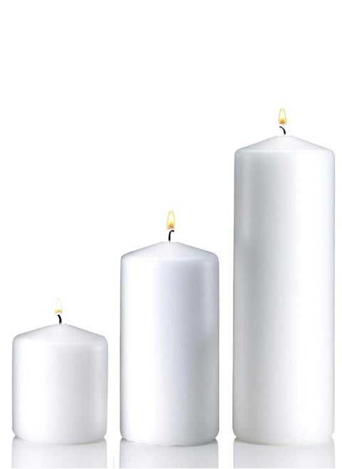 Breeze & Ripplez™ Set of 3 Pcs Unscented Pillar Candles Small Medium and Large Size Suitable for Home Decoration Wedding Parties Thanks Giving Wrapped with Brown Craft Gifting Paper and Tied with Natural Jute Rope