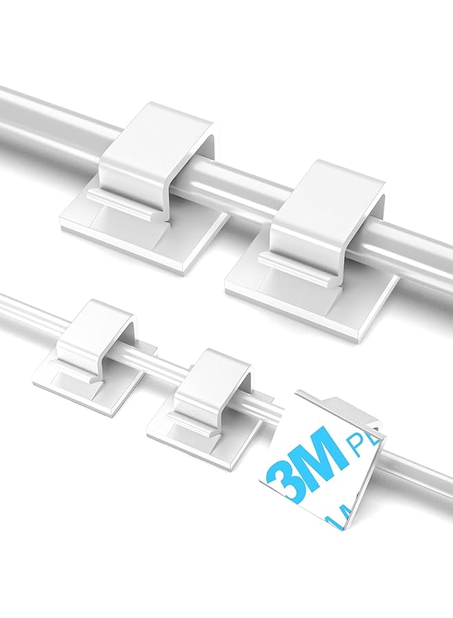 إيروريكس 100 قطعة من مشابك الكابلات اللاصقة البيضاء الصغيرة والكبيرة الحجم، حامل الأسلاك الحائطي المحسن لمنظم الكابلات وإدارة الكابلات ومشابك الإضاءة الخارجية وخطافات كاميرا لوحة القيادة للسيارة LED وكابل تمديد HDMI - Image 1