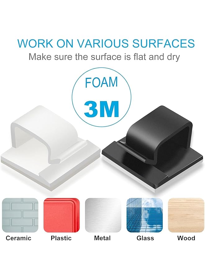 إيروريكس 100 قطعة من مشابك الكابلات اللاصقة البيضاء الصغيرة والكبيرة الحجم، حامل الأسلاك الحائطي المحسن لمنظم الكابلات وإدارة الكابلات ومشابك الإضاءة الخارجية وخطافات كاميرا لوحة القيادة للسيارة LED وكابل تمديد HDMI - Image 4