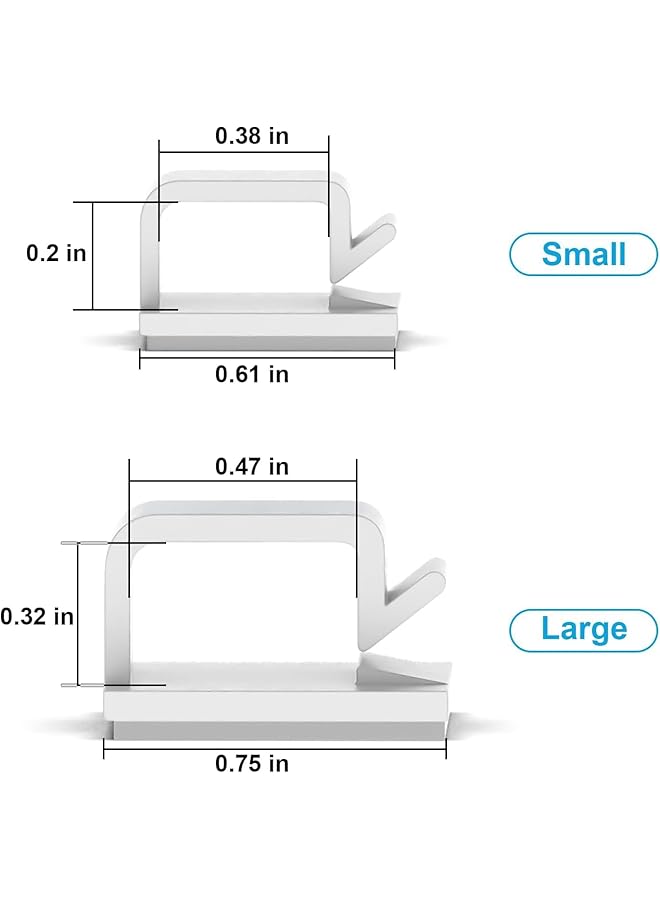 إيروريكس 100 قطعة من مشابك الكابلات اللاصقة البيضاء الصغيرة والكبيرة الحجم، حامل الأسلاك الحائطي المحسن لمنظم الكابلات وإدارة الكابلات ومشابك الإضاءة الخارجية وخطافات كاميرا لوحة القيادة للسيارة LED وكابل تمديد HDMI - Image 3