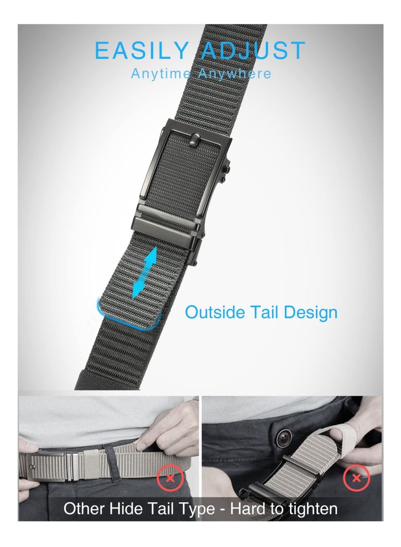 SYOSI Ratchet Belt for Men 2 Pack - Nylon Mens Belts Casual 1 3/8" - Outside Tail Golf Belt Easier to Tighten for Casual Golf Pants Jeans Shirt Oxfords（120 CM） - Image 2