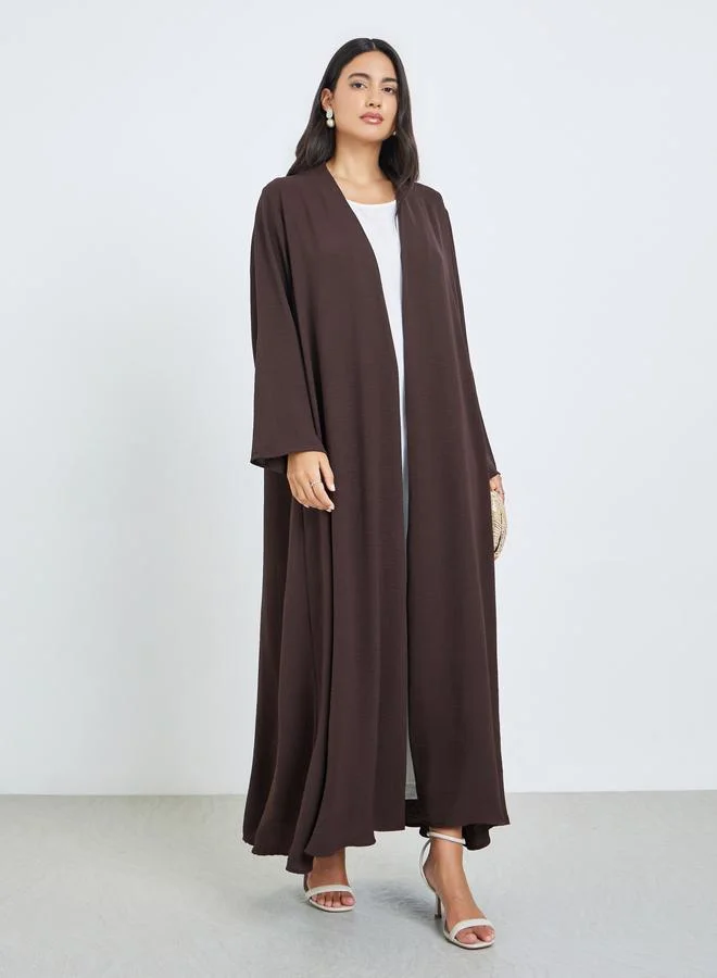 Brown Front Open Solid Abaya
