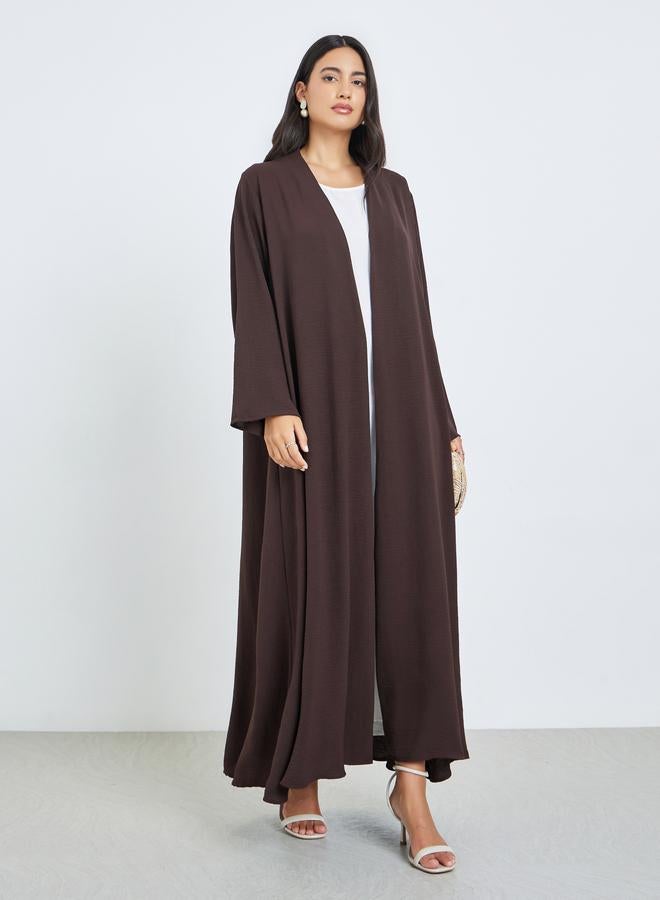 Amirah Brown Front Open Solid Abaya - Image 1