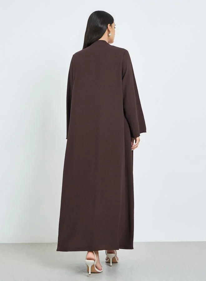 Amirah Brown Front Open Solid Abaya