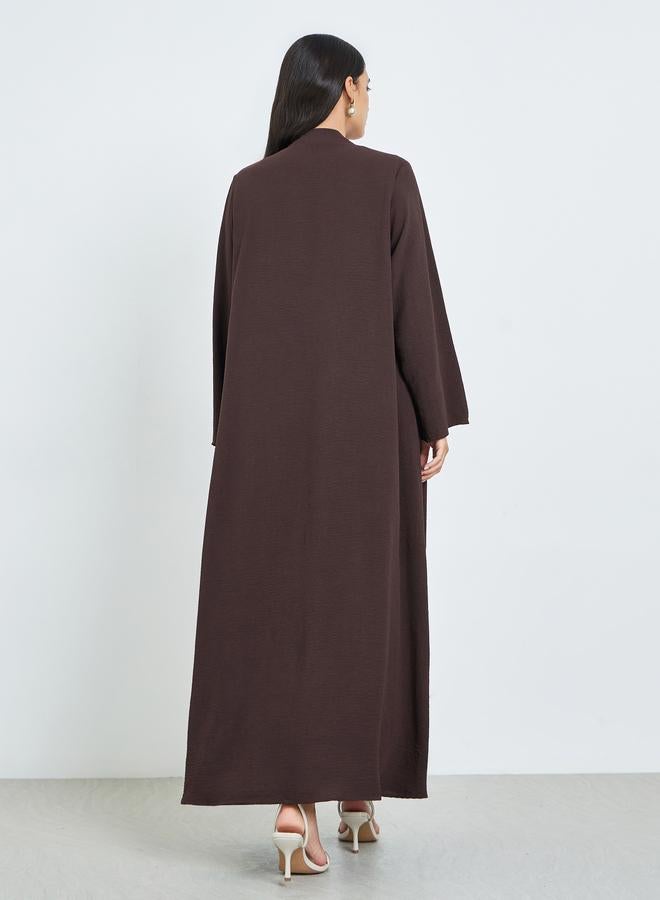 Amirah Brown Front Open Solid Abaya - Image 3