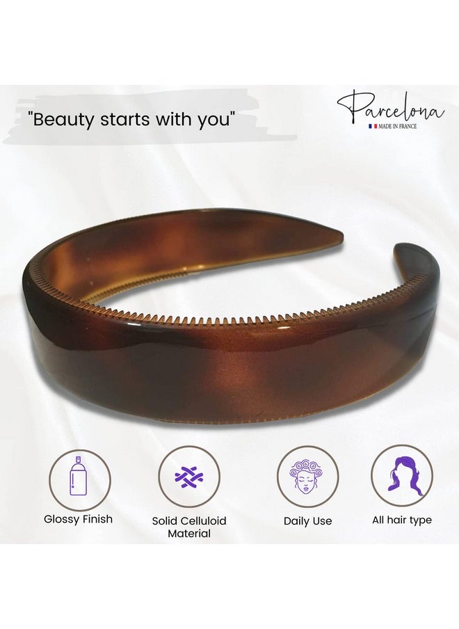 Parcelona Parcelona French Extra Wide Tortoise Shell Brown Celluloid Inner Nibs Flexible Hair Headband Fashion Headband for Women Strong Hold Grip No Slip Durable Styling Girls Hair Accessories, Made in France  - Image 2