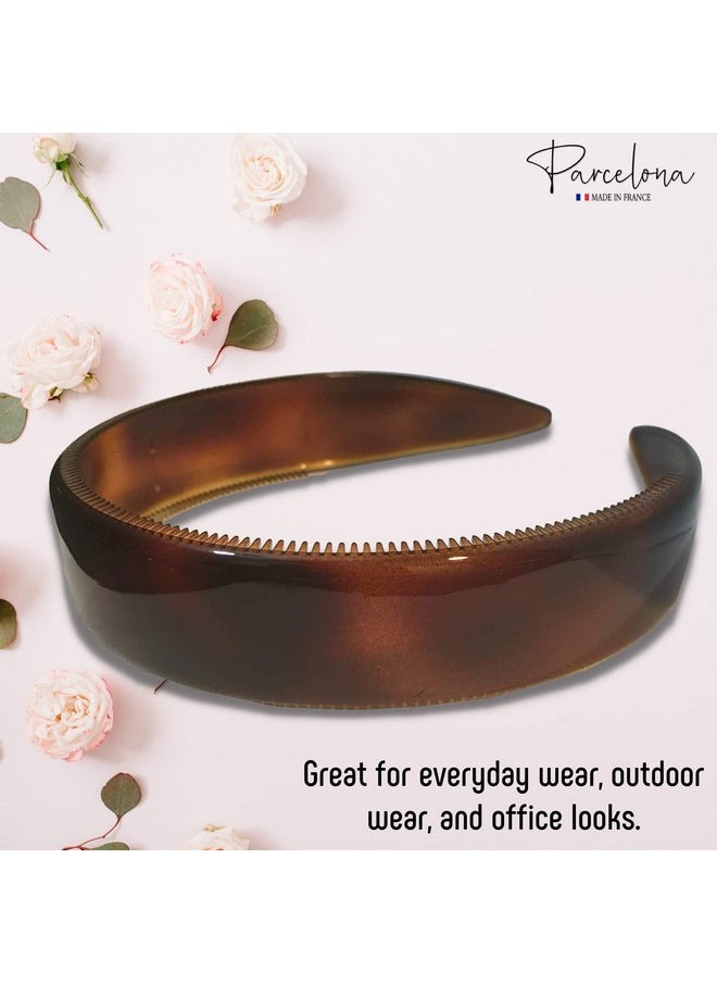 Parcelona Parcelona French Extra Wide Tortoise Shell Brown Celluloid Inner Nibs Flexible Hair Headband Fashion Headband for Women Strong Hold Grip No Slip Durable Styling Girls Hair Accessories, Made in France  - Image 4