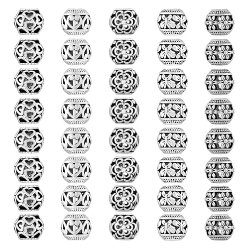 Haniforever 40Pcs Metal Tube Spacer Beads for Jewelry Making Necklace Silver Large Hole Paracord Beads Bracelets Spacers Charms Loose Beads5Style - Image 1