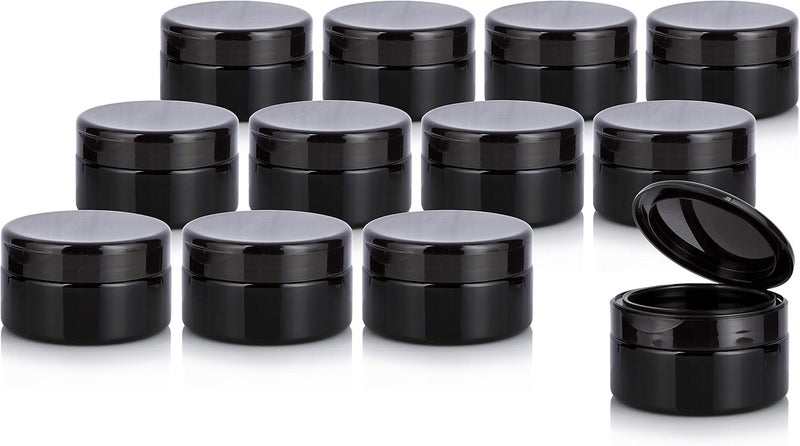 JUVITUS 8 oz Black PET Plastic Low Profile Jar with Black Flip Top Cap (12 Pack)