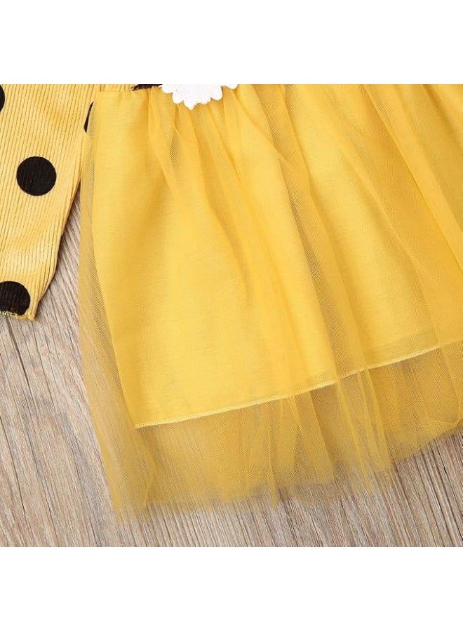 MiniMe Baby Girls’ Polka‑Dot Daisy Tulle Party Dress | 3 Years | Mustard Yellow | Cotton Rib & Soft Tulle | Lightweight, Breathable & Lined | Long Sleeves, Back Zipper | Perfect for Birthdays, Photos - Image 3