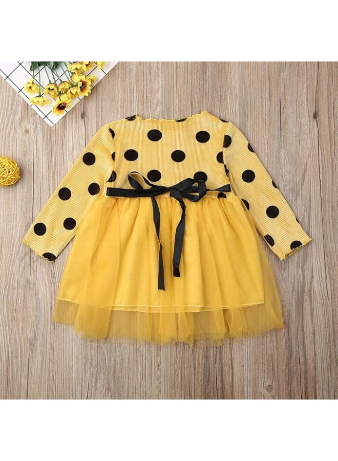 MiniMe Baby Girls’ Polka‑Dot Daisy Tulle Party Dress | 3 Years | Mustard Yellow | Cotton Rib & Soft Tulle | Lightweight, Breathable & Lined | Long Sleeves, Back Zipper | Perfect for Birthdays, Photos - Image 5