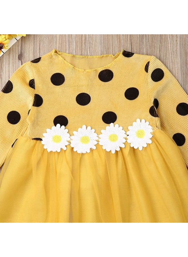 MiniMe Baby Girls’ Polka‑Dot Daisy Tulle Party Dress | 3 Years | Mustard Yellow | Cotton Rib & Soft Tulle | Lightweight, Breathable & Lined | Long Sleeves, Back Zipper | Perfect for Birthdays, Photos - Image 4