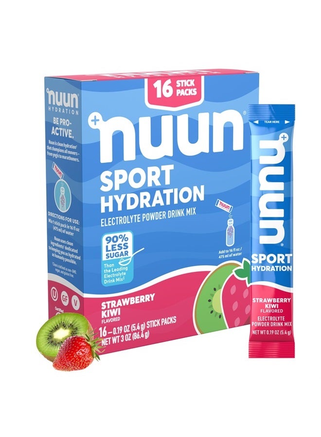 Nuun Sport Electrolyte Powder Packets - Strawberry Kiwi Flavor | 5 Essential Electrolytes for Hydration | Easy Open Drink Mix with Magnesium | 1g Sugar | Non GMO, Vegan | 16 Single Serving Sticks - Image 1