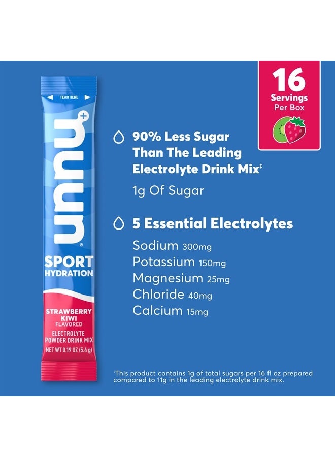 Nuun Sport Electrolyte Powder Packets - Strawberry Kiwi Flavor | 5 Essential Electrolytes for Hydration | Easy Open Drink Mix with Magnesium | 1g Sugar | Non GMO, Vegan | 16 Single Serving Sticks - Image 3