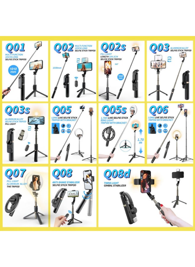 Q Series Selfie Stick Mobile Phone Live Tripod Q07 Ring LED Light Q08 Handheld Selfie Stick Anti-shake Tripod-Color:Q12 Selfie Stick
