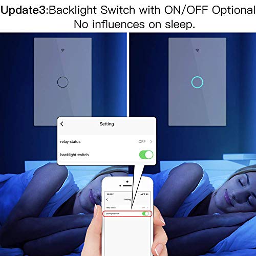 MoesGo WiFi Smart Wall Light Switch,Glass Panel, Multi-Control(3 Way), 2.4GHz Wi-Fi Touch Switches, Neutral Wire Required, Remote Control Smart Life/Tuya App, Work with Alexa, Google Home White 1 Gang - Image 5