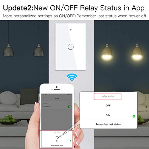 MoesGo WiFi Smart Wall Light Switch,Glass Panel, Multi-Control(3 Way), 2.4GHz Wi-Fi Touch Switches, Neutral Wire Required, Remote Control Smart Life/Tuya App, Work with Alexa, Google Home White 1 Gang - Image 4