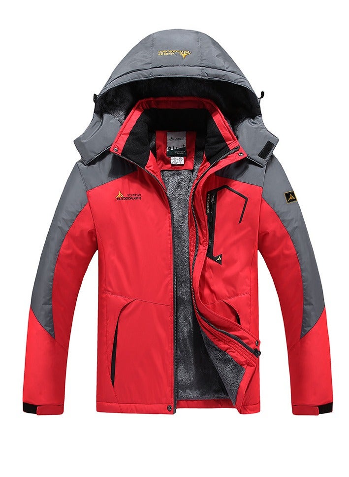 Loquat Men's Thicken Ski Jacket Warm Winter Waterproof Windbreaker Hooded Snowboarding Coat Red/Grey  - Image 1
