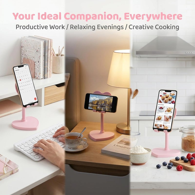 Vosarea Adjustable Heart Phone Stand: Rotating Cellphone Holder - Telescopic Desk Mount - Portable Cute Phone Holder for Office Home Video Use - Image 4