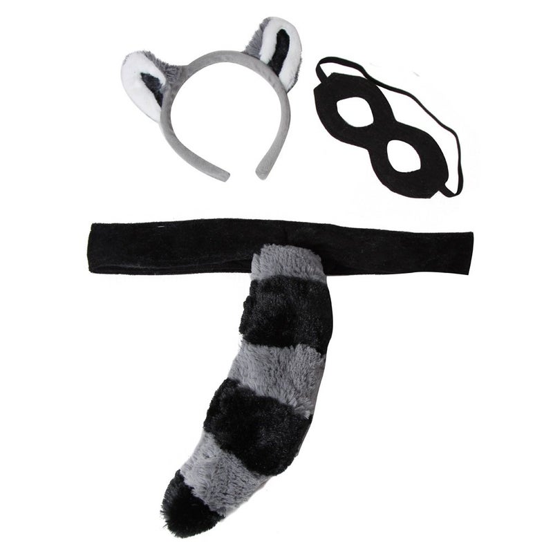 Making Believe Kids Plush Raccoon Headband Ears Mask Tail Costume Set - Image 3