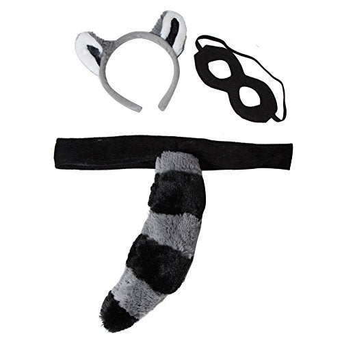 Making Believe Kids Plush Raccoon Headband Ears Mask Tail Costume Set - Image 1