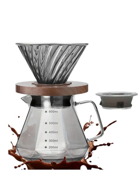 طقم تقطير v60 الة قهوة مكونة من قمع وسيرفر زجاجي
