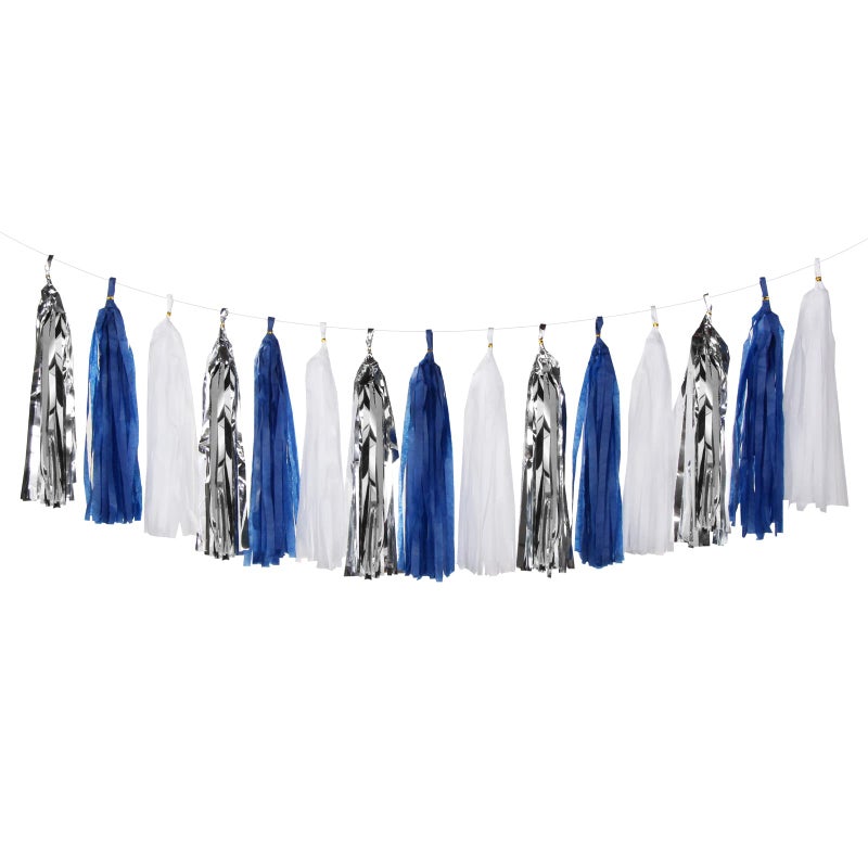 Panduola NavyBlue WhiteSilver Tassel Garland Streamers  15pcs Party Decorations Tissue Paper Tassels BannerGraduation 2025 Wedding Baby Bridal Shower Hanging Decoration Boy Birthday Backdrop Decor Panduola 