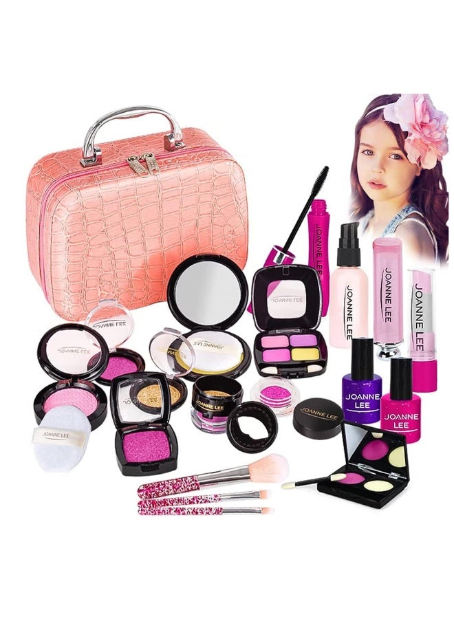 مجموعة مكياج مزيف للأطفال - لعبة تجميل للبنات لممارسة المكياج غير الحقيقي، ألعاب تجميل غير سامة هدية عيد ميلاد للبنات من 3-6 سنوات مناسبة للعب الأدوار وارتداء ملابس الأميرات. - Image 1