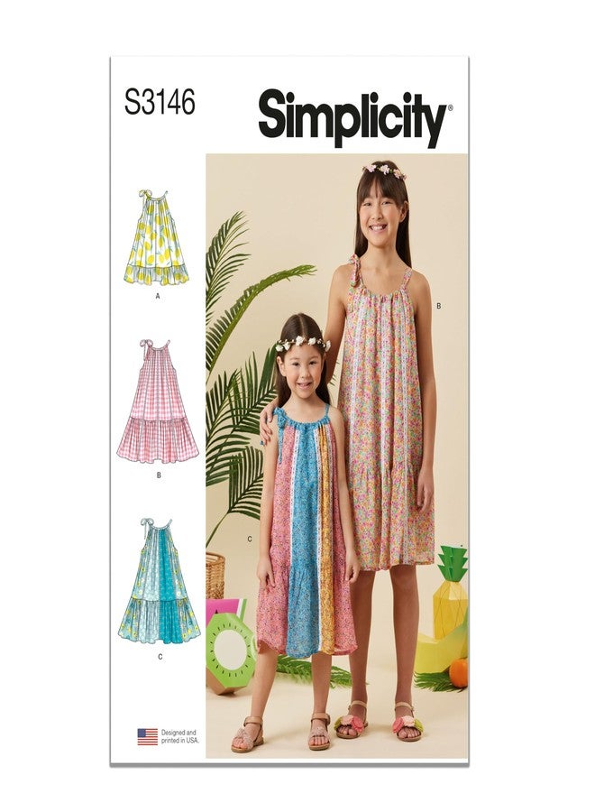 Simplicity SS3146K5 Girls' Lined Halter Dresses Sewing Pattern Packet, Design Code S3146, Sizes 7-8-10-12-14 - Image 1
