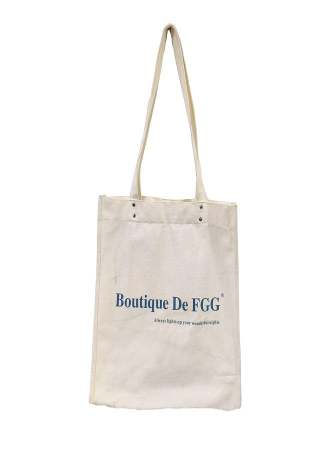 Boutique De FGG حقيبة تسوق نسائية من قماش سميك من بوتيك دي إف جي جي - حقيبة تسوق عصرية مطبوعة بحروف مع جيب داخلي للهاتف (أبيض) - Image 1