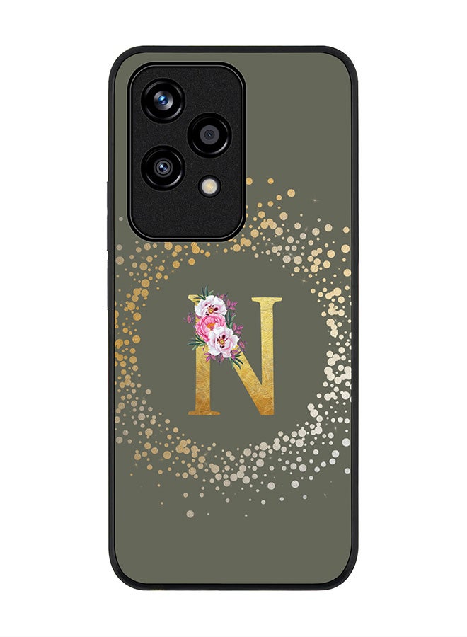 Stylizedd Rugged Black edge case for Honor 200 Lite, Slim fit Case Flexible Cover - Custom Monogram Initial Letter Floral Pattern Alphabet - N (Olive Green ) - Image 1