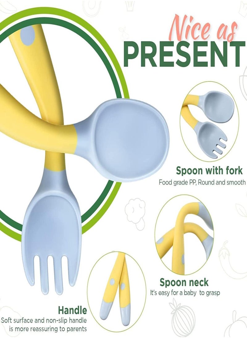 Bebiland 3 Pack Toddler Utensils Baby Spoons and Forks Set with Case Bendable Self Feeding Training Flatware Silicone Spoon Fork for Kids Babies Children Handle Toddler Set, Green, Pink, Yellow  - Image 3