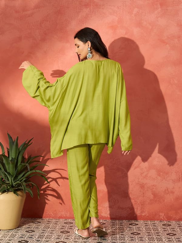 InWeave PEAR GREEN SOLID BOHO FULL SLEEVE COORD SET - Image 3