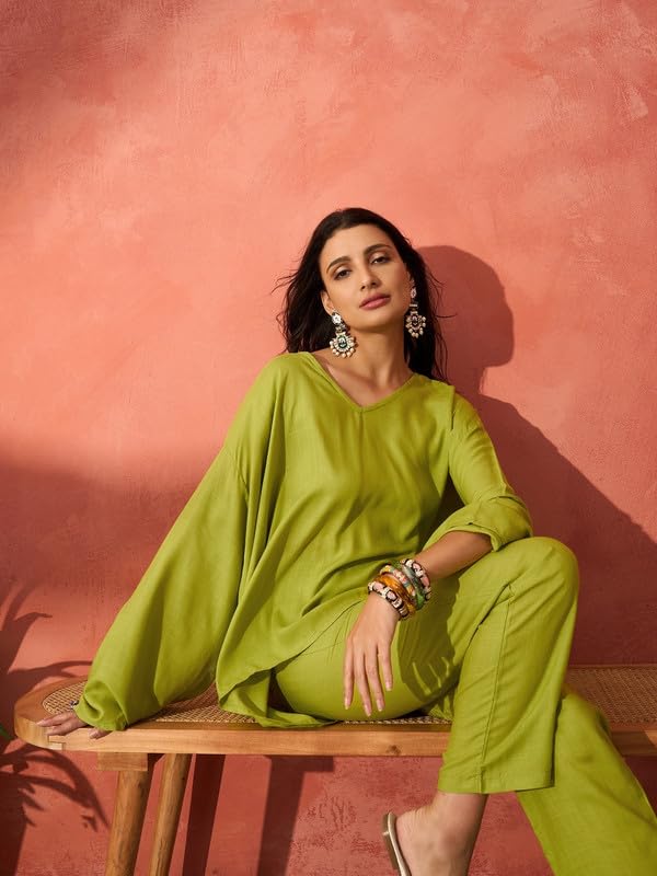 InWeave PEAR GREEN SOLID BOHO FULL SLEEVE COORD SET - Image 5