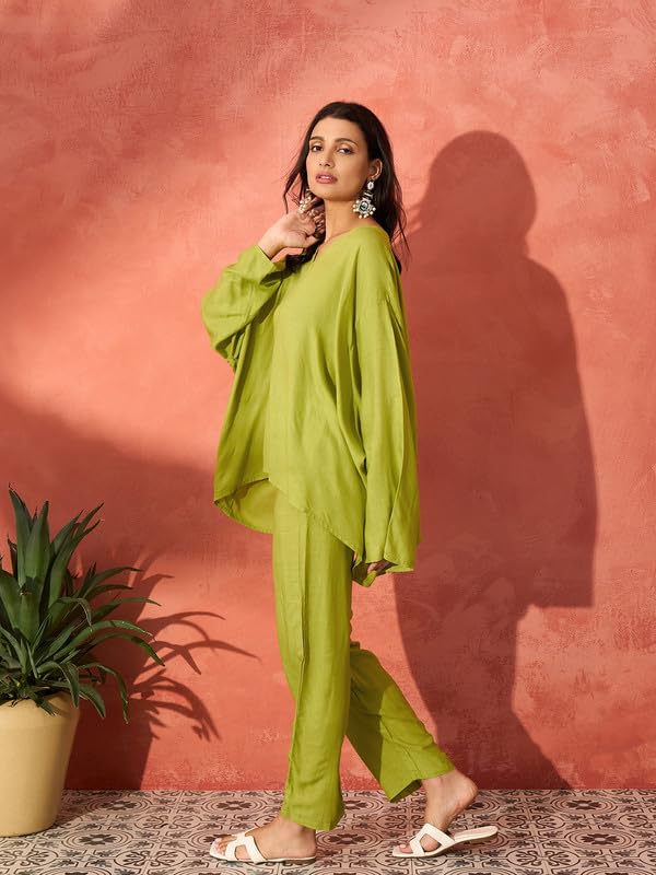 InWeave PEAR GREEN SOLID BOHO FULL SLEEVE COORD SET - Image 2