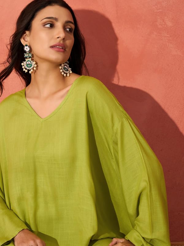 InWeave PEAR GREEN SOLID BOHO FULL SLEEVE COORD SET - Image 4