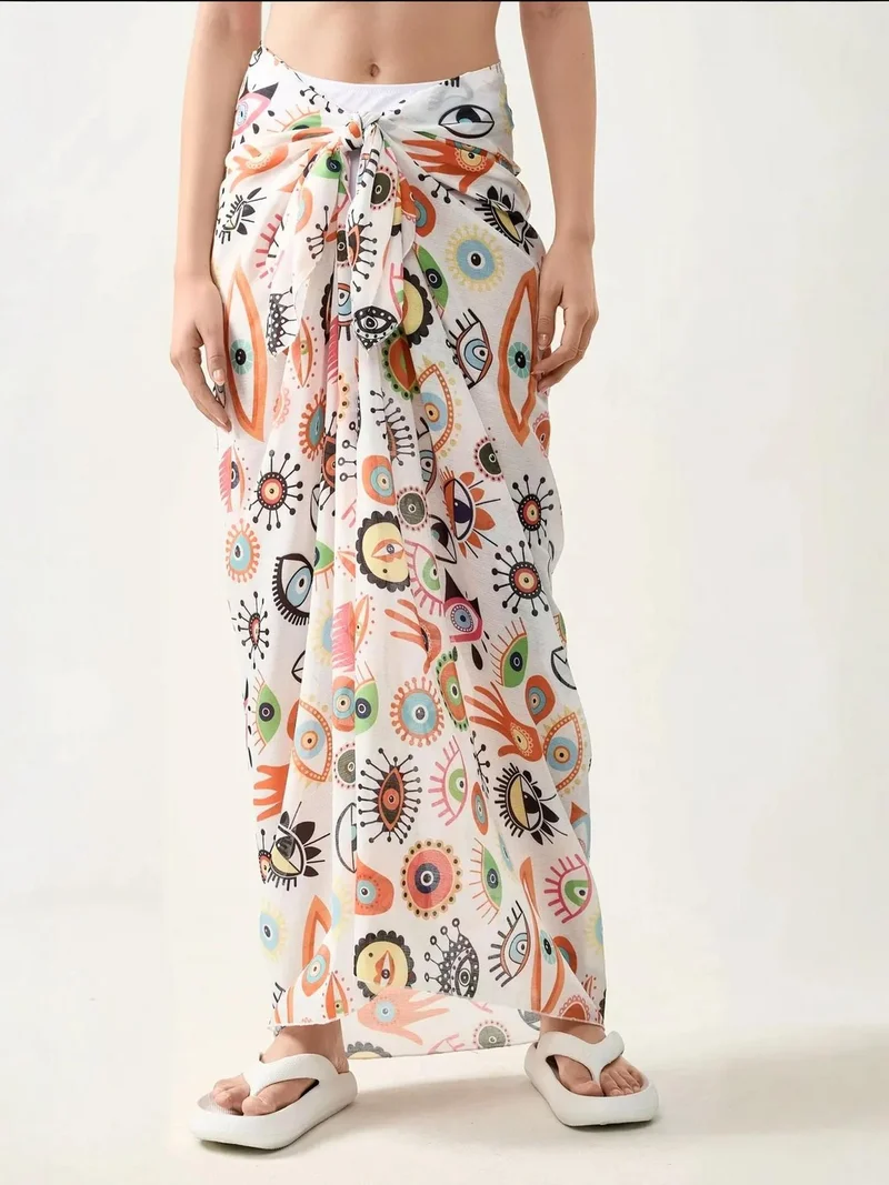 هيكاب غطاء شاطئ طويل مطبوع