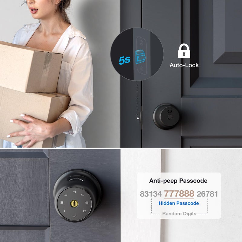 ThorBolt Fingerprint Door Knob Lock with Keypad Biometric Door Knob Auto-Lock 4* AAA Alkaline Batteries Interior Door Lock for Bedroom, Garage, Office, Pantry Door G1 Silver - Image 4