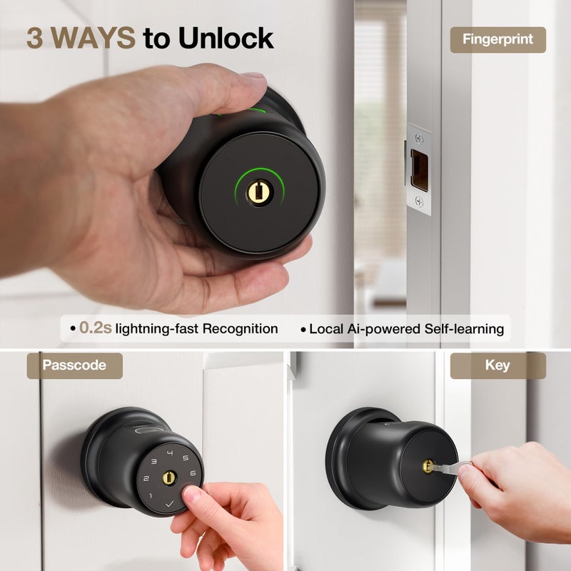 ThorBolt Fingerprint Door Knob Lock with Keypad Biometric Door Knob Auto-Lock 4* AAA Alkaline Batteries Interior Door Lock for Bedroom, Garage, Office, Pantry Door G1 Silver - Image 2