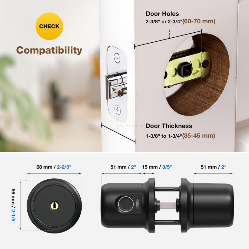 ThorBolt Fingerprint Door Knob Lock with Keypad Biometric Door Knob Auto-Lock 4* AAA Alkaline Batteries Interior Door Lock for Bedroom, Garage, Office, Pantry Door G1 Silver - Image 5