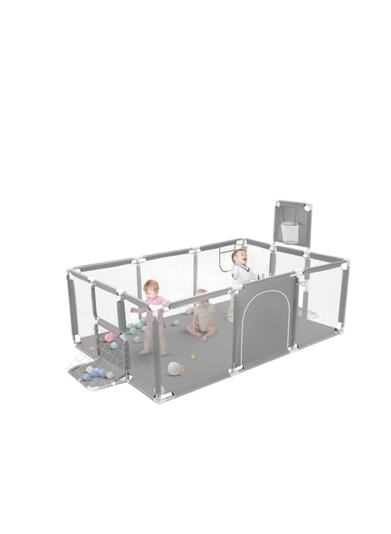 Playpen with Basketball Hoop, Indoor and Outdoor Activity Center, Safety Gates, 50 Balls 182 x 122 x 64 cm