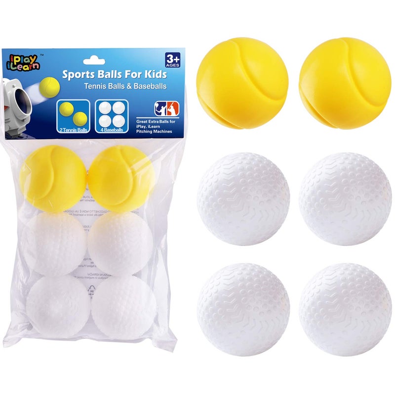 iPlay, iLearn iPlay iLearn Pitching Machine Baseball Tennis Plastic Replacement Balls Sports Training Ball 6Pcs Set Outdoors Game Set Active Learning Gift Age 4 5 6 7 8 Year Olds Kids Boys Girls - Image 3