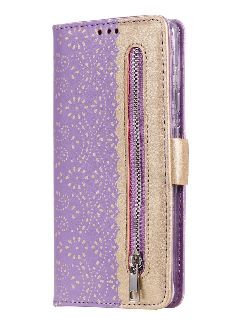 Suteni Lace Zipped Protective Leather Flip Cover Card Slots Phone Case for iPhone - Image 1