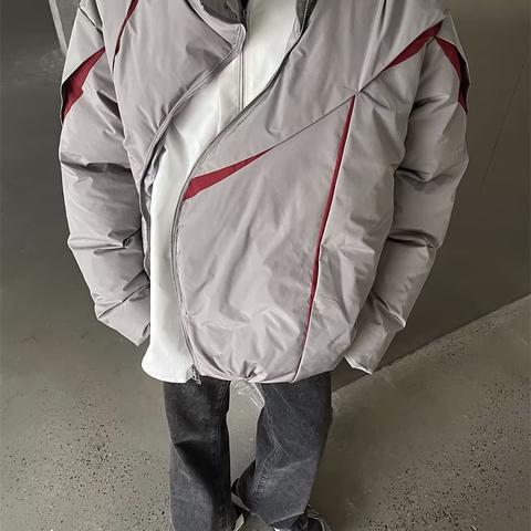 Niche Design Sense Couple Color-matching Collar Cotton-padded Jacket Winter Cotton-padded Jacket for Men and Women Fashion Brand Handsome Warm Cotton-padded Jacket Grey 