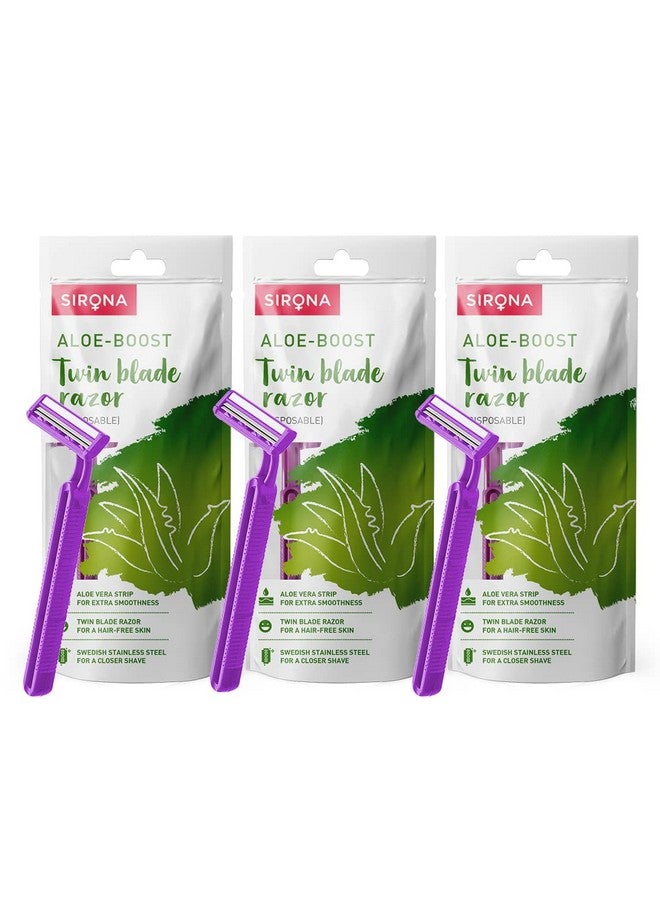 Sirona Razor For Women Hair Remover For Women Body Razor For Women Women Razor With Aloe Boost For Arms Legs Bikini Razor For Women 2Blade Shaving Razor Women Disposable (Pack Of 3) - Image 1