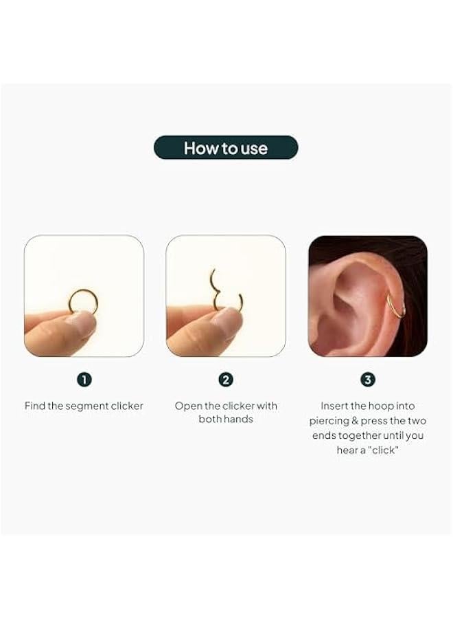 PAVOI 14K Gold Plated Titanium Clicker Hoop Earrings for Women Men | Hinged Huggie Earring | Cartilage Helix Nose Ring Tragus Rook Septum Piercing Jewelry 16-18-20 Gauges - Image 3