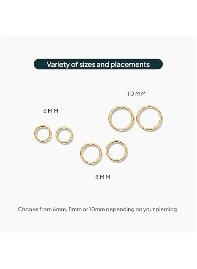 PAVOI 14K Gold Plated Titanium Clicker Hoop Earrings for Women Men | Hinged Huggie Earring | Cartilage Helix Nose Ring Tragus Rook Septum Piercing Jewelry 16-18-20 Gauges - Image 5